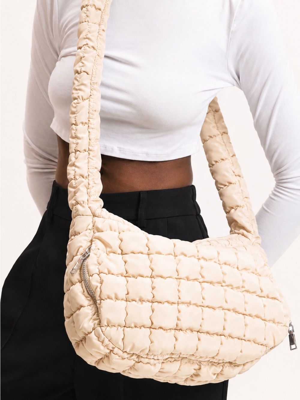 VIRAL Urban Expressions Cream Quilted Puffer Shoulder Bag | Rare Color | Y2K
